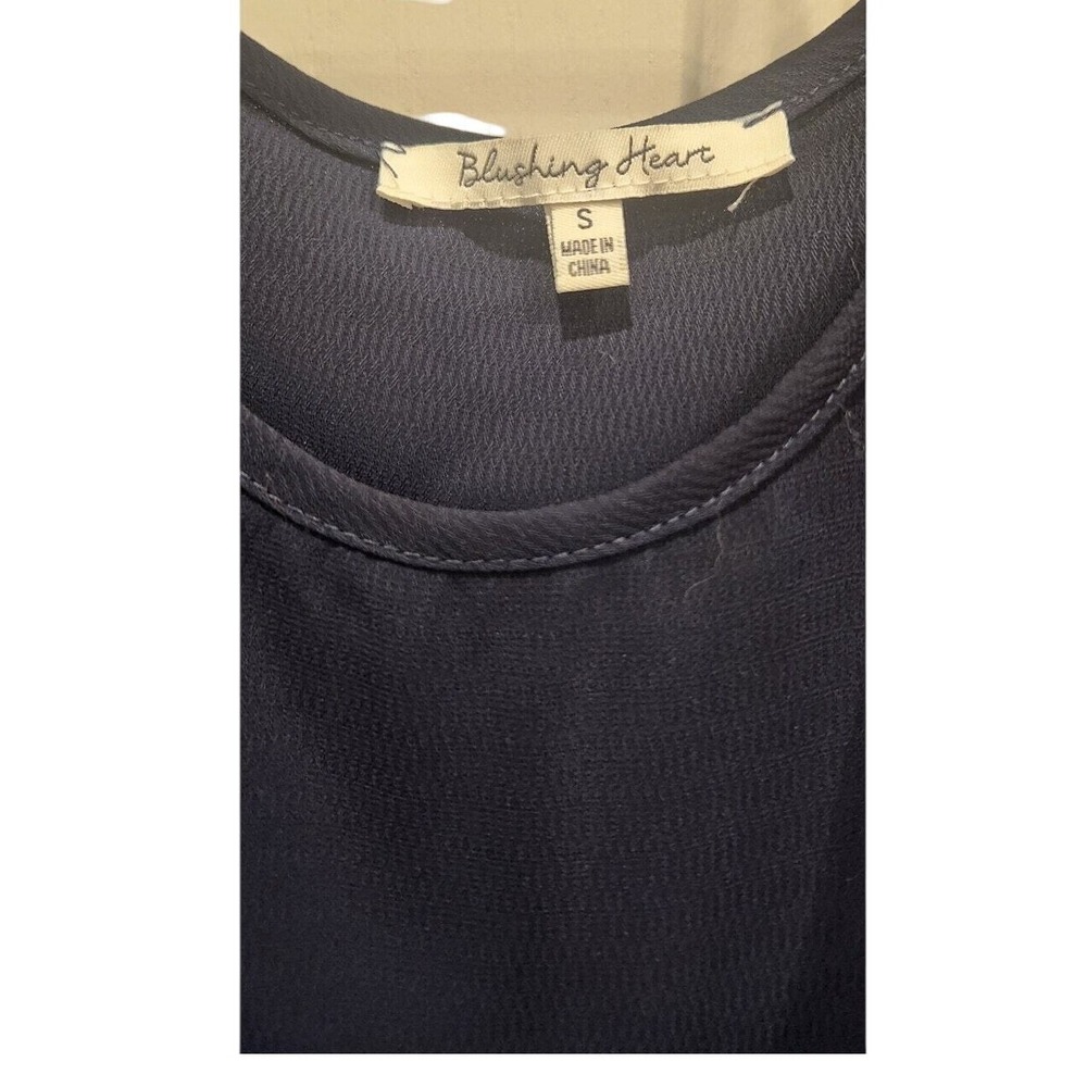 Blushing Heart Navy Blue Cold Shoulder Ruffle Long Sleeve Top Women's Size S - Picture 3 of 3